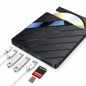 Externes DVD-Laufwerk + 4-Port-USB-Hub mit SD-Kartenleser und USB-C-Anschluss